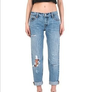 Levi's 501 CT distressed and raw hem boyfriend tapered leg jeans Sz 26x32 or 2